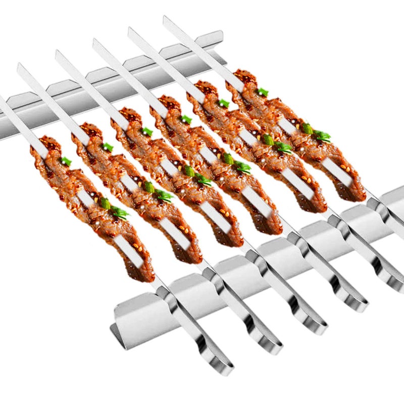 BearMoo Stainless Steel Shish Kabob Skewers - 17' Long, 0.35' Wide BBQ Skewers (Set of 6) + 2 Grill Racks + 1 Storage Case - Image 1